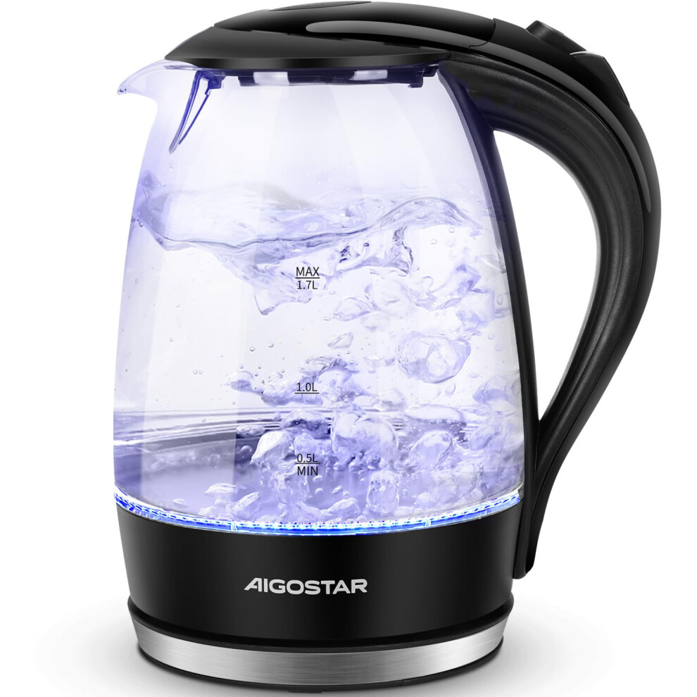Aigostar Adam 30KHH Glass Electric Kettle, 2200W Fast Boil, 1.7L BPA-Free Water Boiler with LED Light, Auto Shut-Off & Boil-Dry Protection, Borosilic-image-OPC-PJBDZ6J-NEW