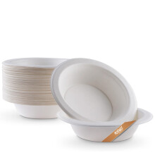 FOOGO Green 300 Disposable Sugarcane Bagasse Bowls, Medium 16oz (450ml), 7"(18cm), for Soup, Salad & Desserts, EcoFriendly, Biodegradable Party, Like