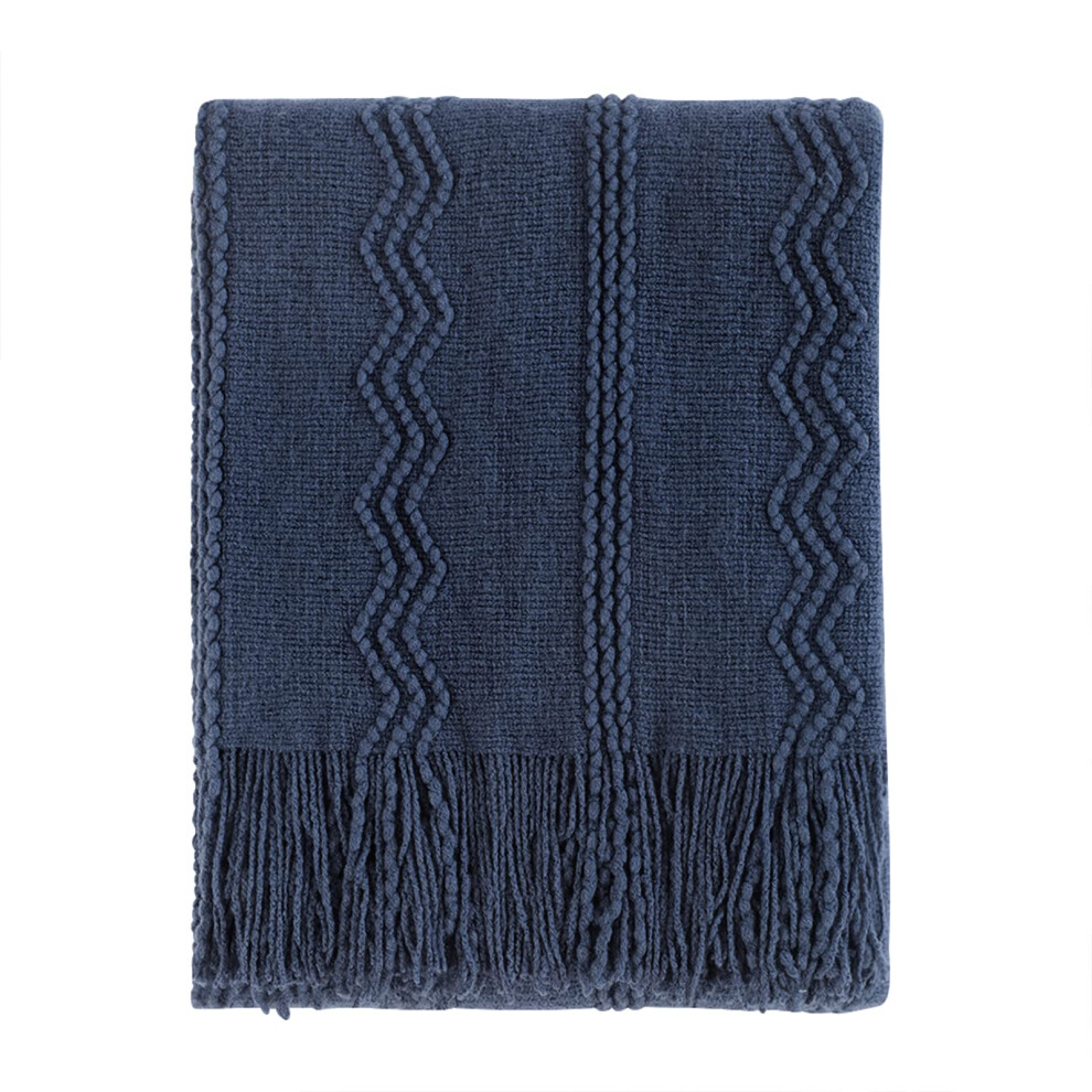 BOURINA Textured Solid Soft Sofa Throw Couch Cover Knitted Decorative Blanket, Navy, 152x203cm