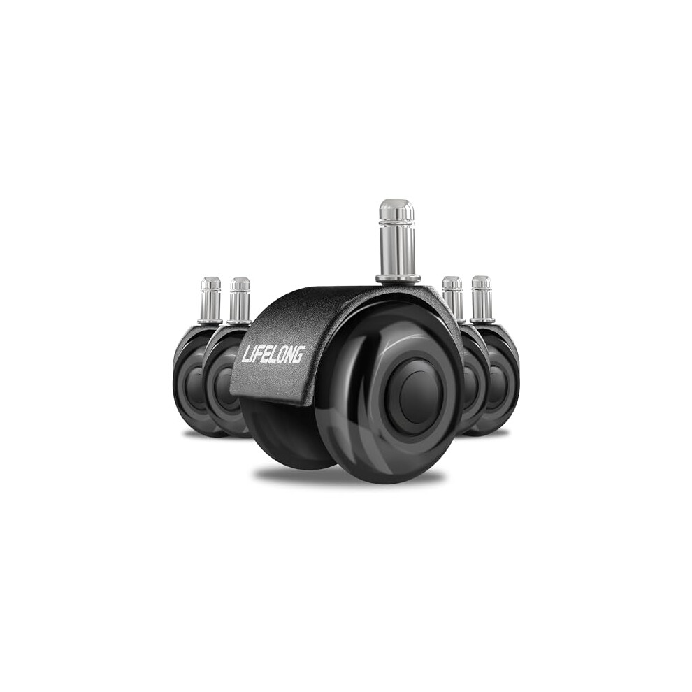 Lifelong Office Chair Dual Wheels Replacement Rubber Chair Casters for Hardwood Floors and Carpet, Set of 5, Heavy Duty Casters for Chairs to Replace