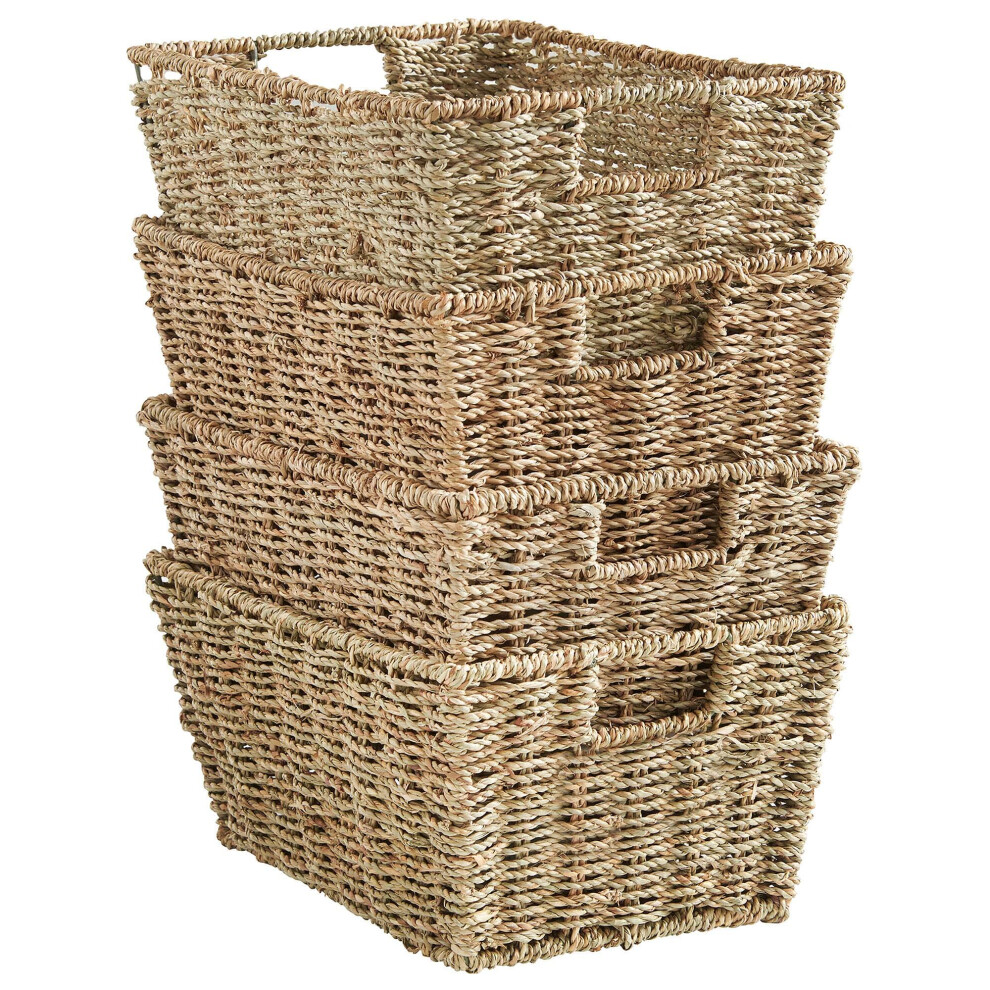VonHaus Seagrass Storage Baskets, Set of 4 Hand-Woven Display Hampers - Bathroom Storage Baskets for Shelves - Nesting Natural Woven Seagrass Organis