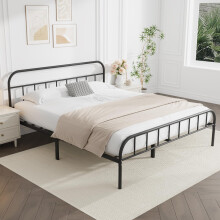 Yocreat Double Metal Bed Frame with Large Storage Space,Black Modern Style Metal Bed Frame,Durable Steel Construction and Easy Assembly(135x190cm)