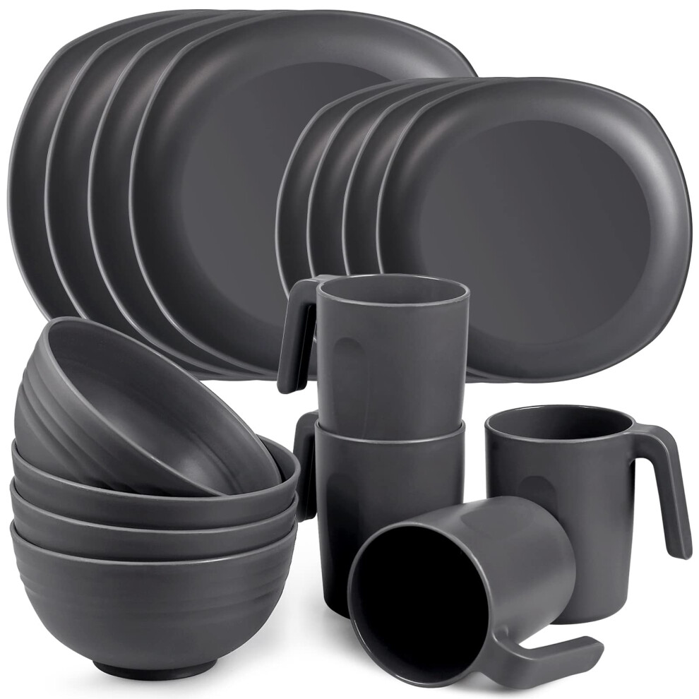 Greentainer Unbreakable Lightweight Dinnerware Sets, Plastic Dinner Set, 4 Dining Plates, 4 Bowls, 4 Cups, Microwave And Dishwasher Safe, Camping Tab