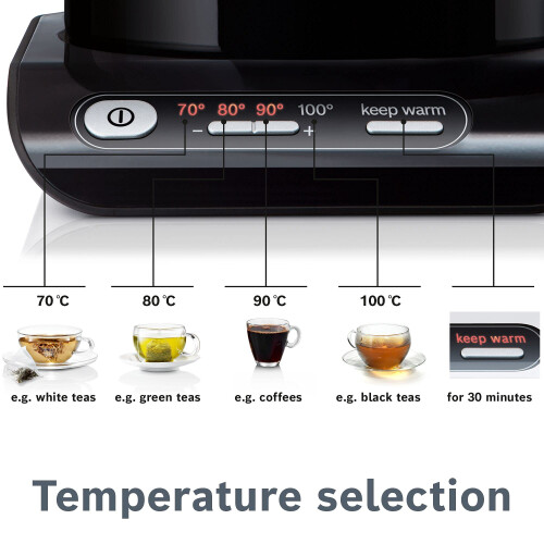 Bosch Bosch Styline TWK8633GB Variable Temperature Cordless Kettle, 1.5 litres, 3000W - Black 2