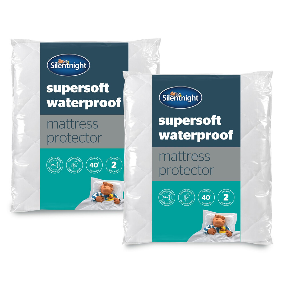 Silentnight Supersoft Waterproof Mattress Protector 2 Pack - Luxury Quilted Quiet Bed Mattress Pad Cover with Extra Deep Fitted Skirt and Waterproof