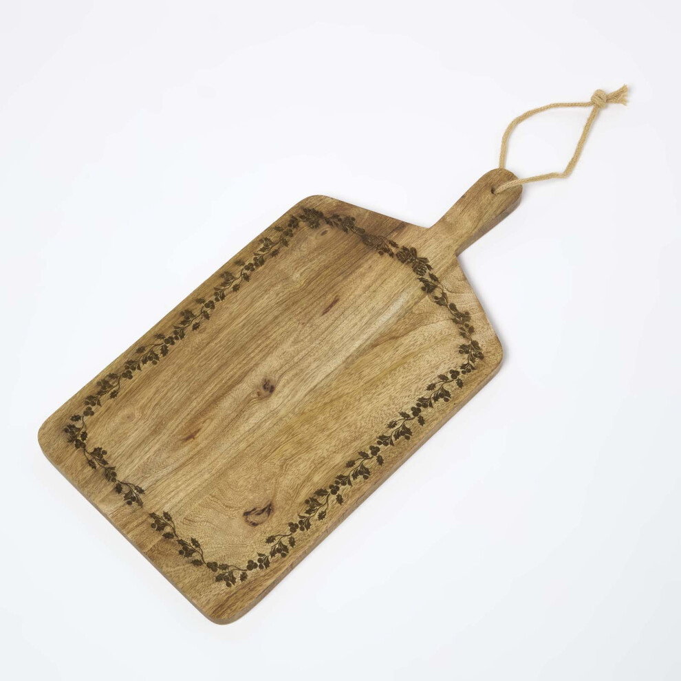 Homescapes Etched Christmas Holly Mango Wood Chopping Board Green