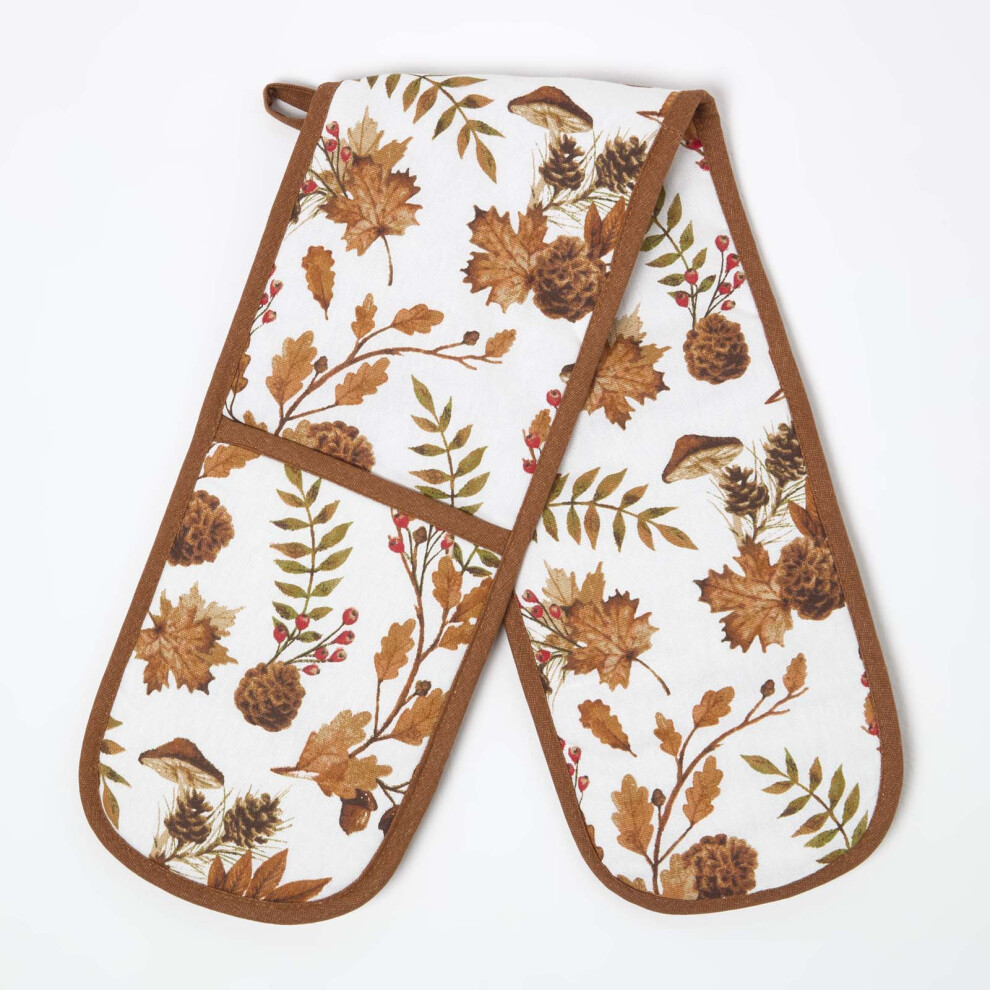 Homescapes Autumn Woodland 100% Cotton Double Oven Glove