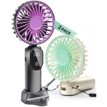 STRHAGO 2 Pcs Portable Handheld Fans, Mini USB Rechargeable Fans with Neck Strap & Detachable Desk Base, 90 Foldable, 6 Speeds, Hand Held Fans for O