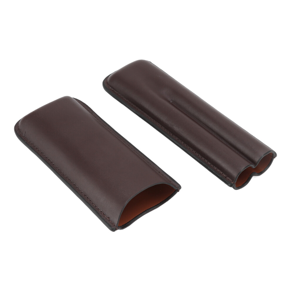 Luxury Travel Leather Cigar Case Holds 2 Cigars Gift for Men Deep Coffee