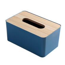 Desktop-Taschentuchspender rechteckiger Kunststoff-Tissue-Organizer mit Holzdeckel für Zuhause Blau