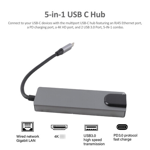 5-in-1 USB-C-Hub, dunkelgrau, 15,0  6,8  1,8 cm 2