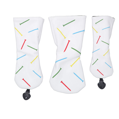 Copri testa da golf impermeabile in pelle PU - set da 3 pezzi, bianco