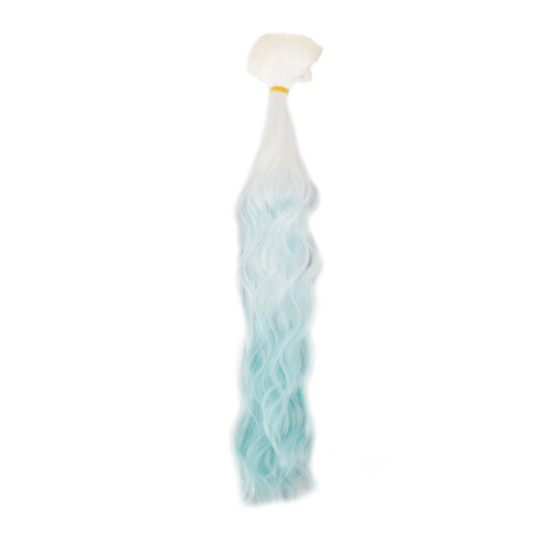 Long Curly White & Blue Gradient Doll Wig 30cm Soft Silk Water Ripple 2