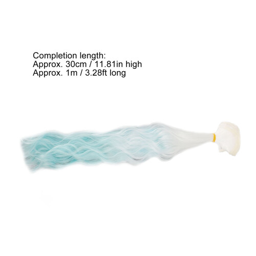 Long Curly White & Blue Gradient Doll Wig 30cm Soft Silk Water Ripple 1