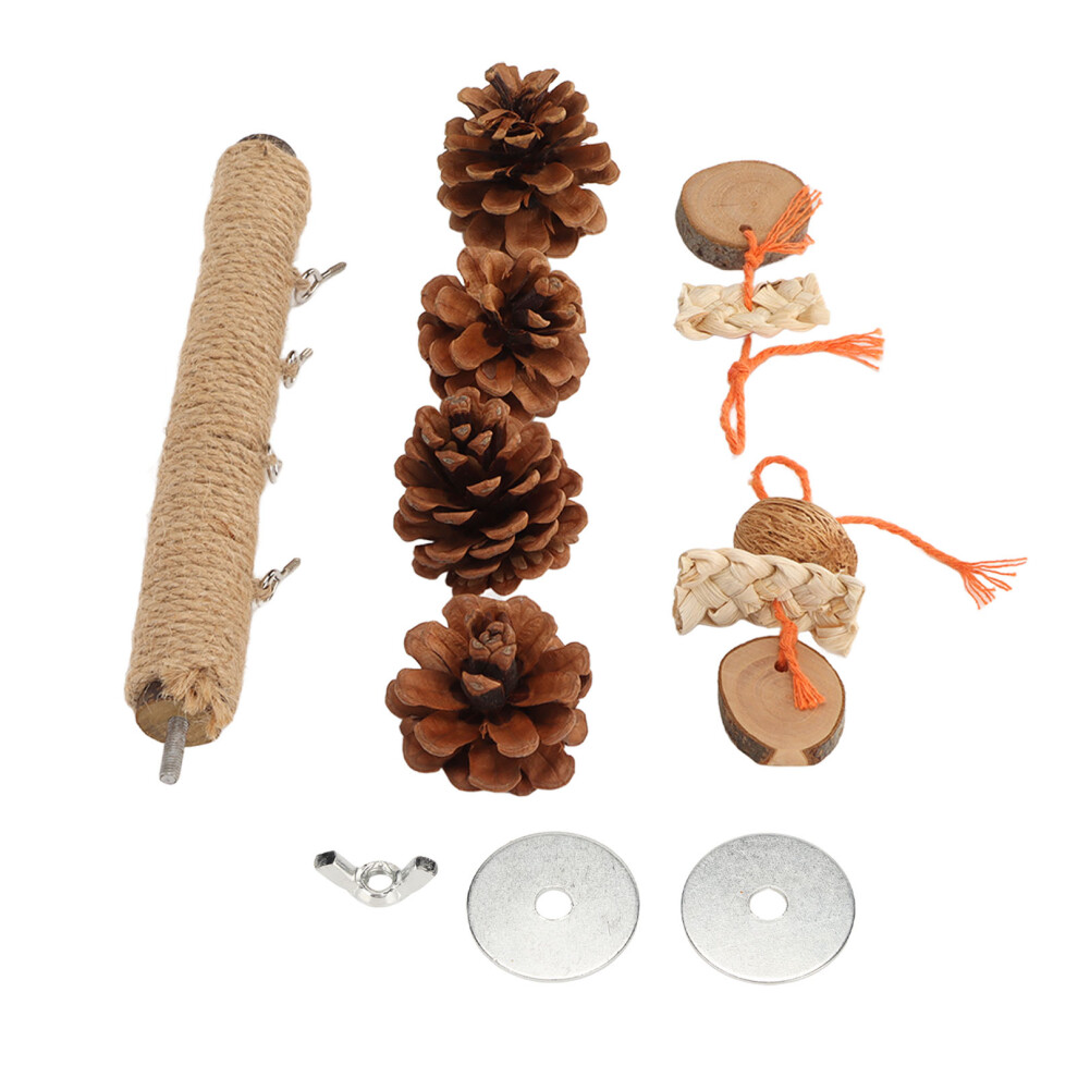 Bird Toy Parrot Perch with Pine Cones Rattan Balls Hemp Rope for Small Birds