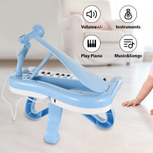 25-Key Mini Electronic Piano with Rotatable Microphone, Portable, 15 Functions Pink/Blue