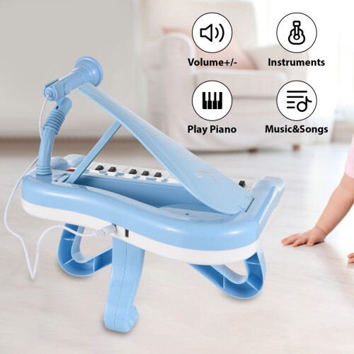 25-Key Mini Electronic Piano with Rotatable Microphone, Portable, 15 Functions Pink/Blue