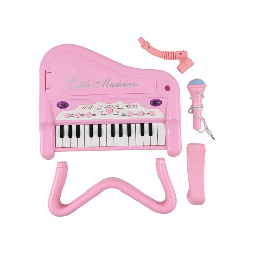 Mini 25-Key Electronic Piano with 15 Functions & 360 Rotatable Microphone, Pink/Blue 2