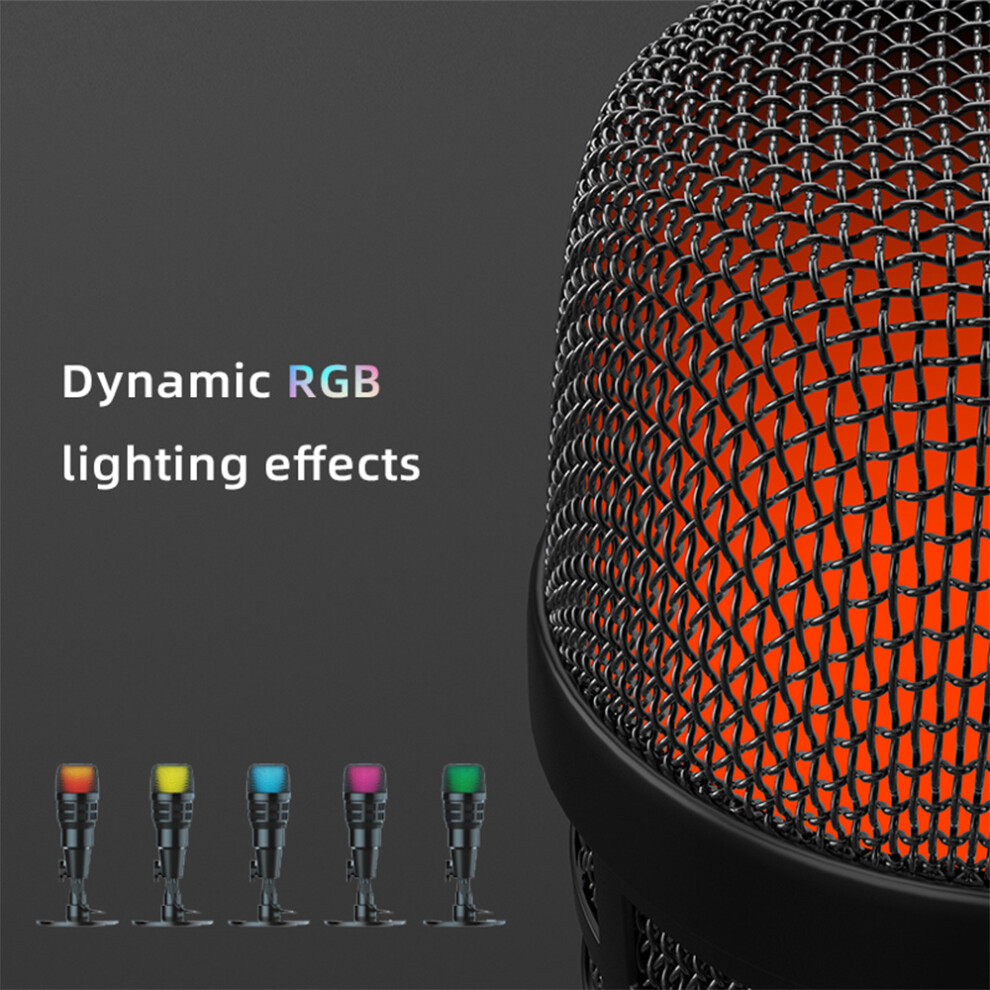 Usb Condenser Microphone With Rgb Lighting, 180 Rotatable, Plug & Play, 16Cm Black 9461332538448