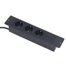 Versteckte Mehrfachsteckdose mit 3 Steckdosen, 2 USB-A-Anschlüssen und 1 USB-C PD 20W-Anschluss, Tischsteckdose mit 1,5 m Kabel, Standard