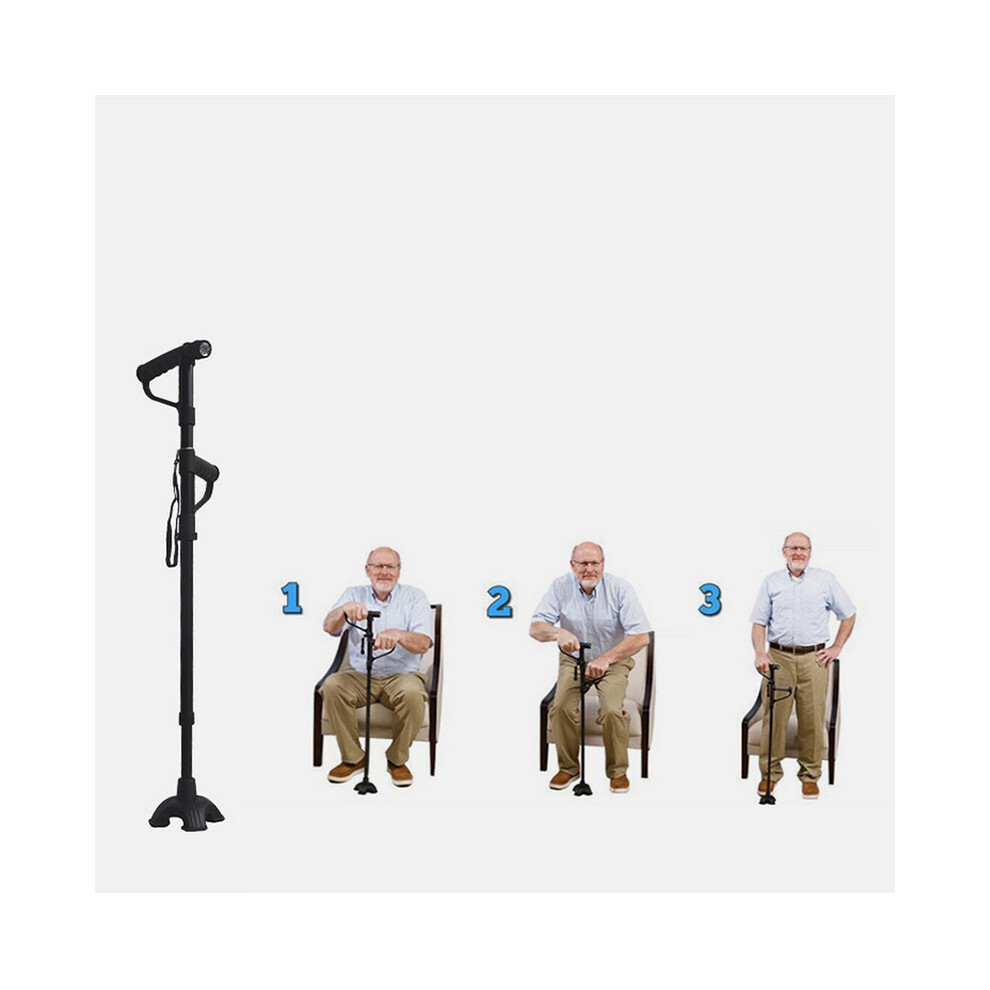 Folding Aluminum Alloy Walking Cane with Light & 2 Handles, 4 Support Feet