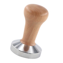 53 mm Kaffeetamper aus Buche mit flachem Boden