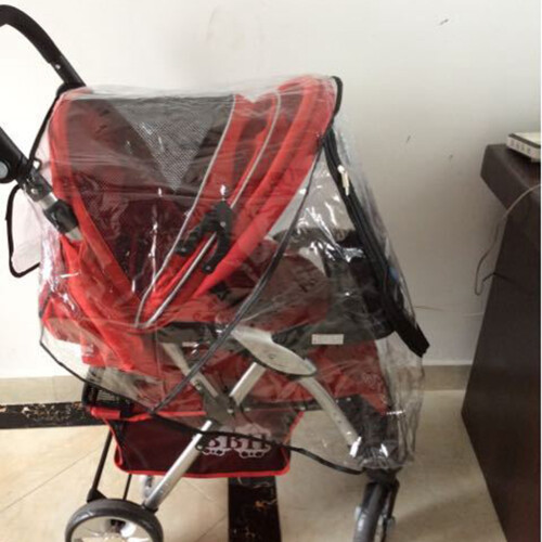 Baby Stroller Rain Cover Transparent PVC EVA Adjustable Windproof Shockproof Black 2