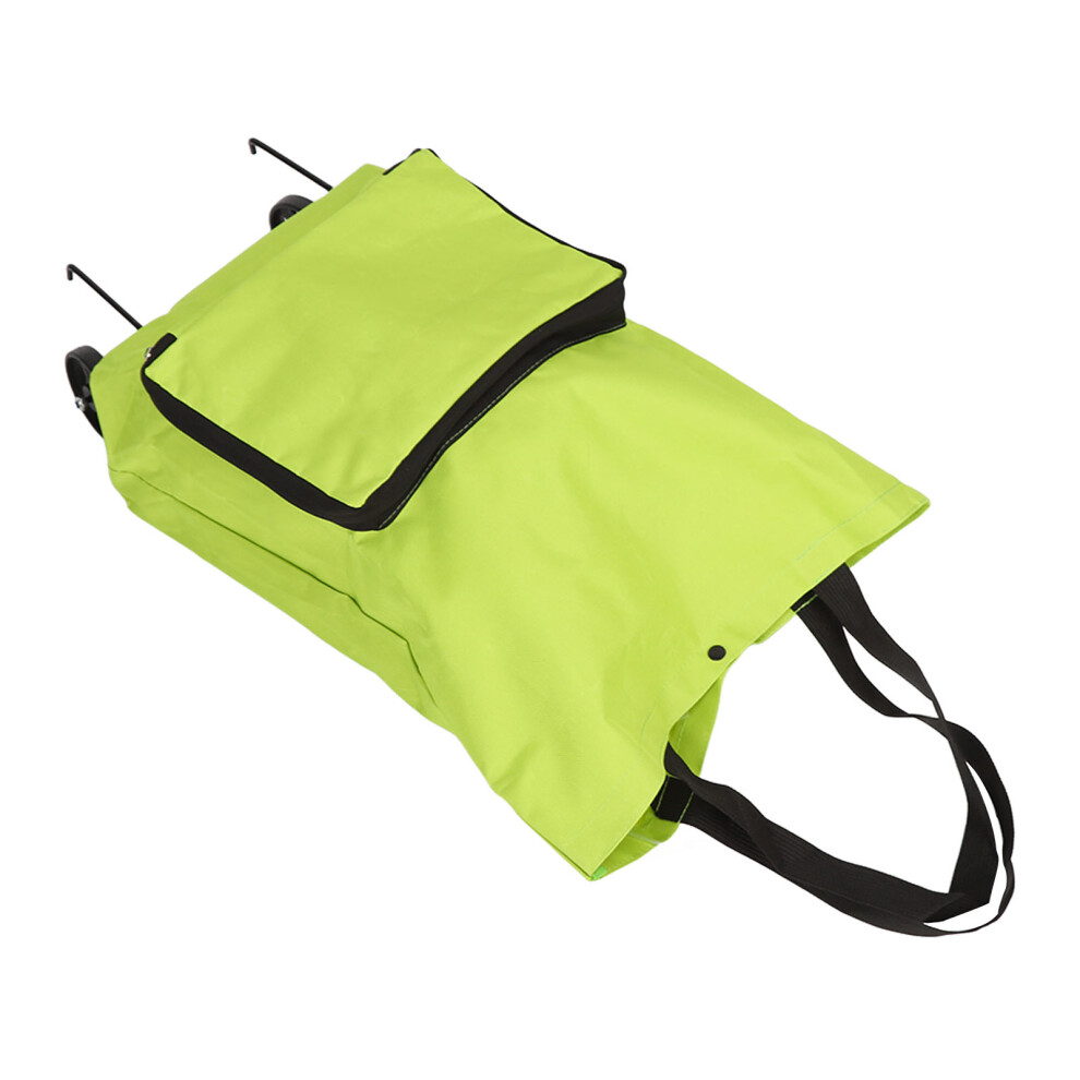 Green Oxford Folding Cart Bag with Sturdy Wheels for Groceries & Travel
