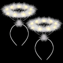 2er-Pack LED-Engel-Halo-Stirnband mit weißen Federn – Weihnachtskostüm-Zubehör