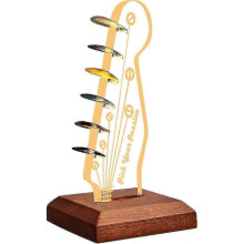 Light Up Guitar Pick Holder, Acrylic Electric Guitar Headstock Shaped Pick Holder with Wooden Base for Picks Storage and Display, Gift for Guitar Play