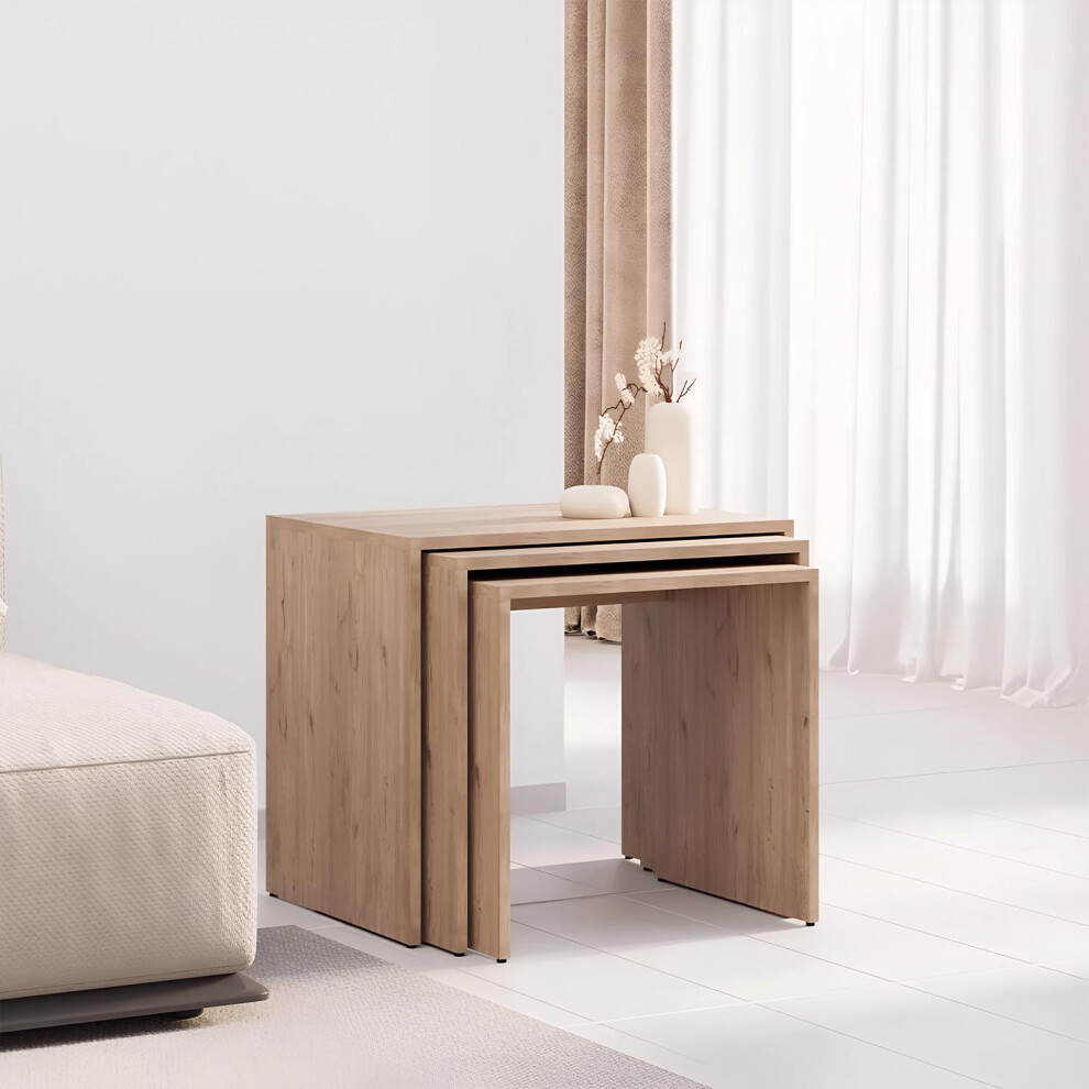 Fwstyle Brown Oak Nest Of Side Tables Size 3