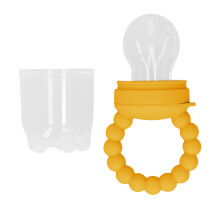Yellow Baby Food Feeder – Silicon Detachable Pacifier Gums Relief 6+ Months