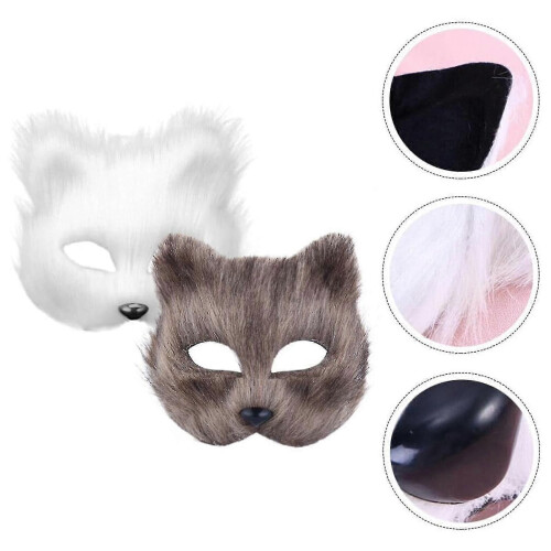 Faux Fur Fox Mask Furry Half Face Animal Cat Mask Halloween Cosplay Party Costume - 200000532