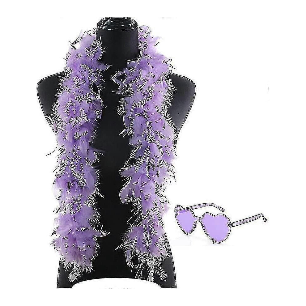 Boas en plumes (violet) avec lunettes de soleil sans monture en forme de cœur, 1,2 m, pour enterrement