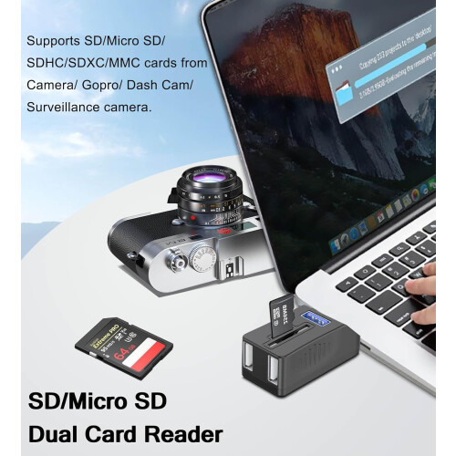 5-Port USB 3.0 Hub with SD TF Card Reader, USB Extender Adapter with Memory SD/Micro SD Card Reader(Silver) 2