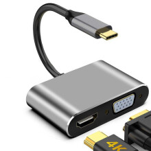 USB C to HDMI VGA Adapter for Dual Monitor, 4 in 1 USB C Hub with 4K HDMI, 1080P VGA, USB 3.0 5Gbps(Gray)
