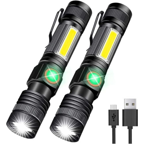 Flashlight USB Rechargeable, Magnetic LED Flashlight, Super Bright LED Tactical Flashlight (Black)