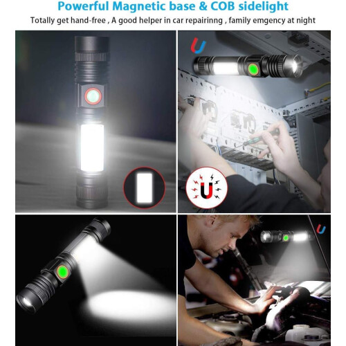 Flashlight USB Rechargeable, Magnetic LED Flashlight, Super Bright LED Tactical Flashlight (Black) 2