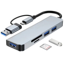 5 in 1 Aluminum USB-C Hub with Memory Card Reader and 3 USB 3.0 Ports, for PC, Laptops and Tablet(Silver)