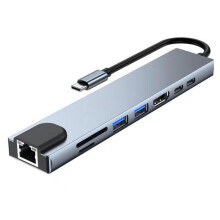 USB C Hub Ethernet HDMI Adapter, 8 in 1 Laptop Docking Station with 4K HDMI, RJ45 Ethernet 100Mbps(Silver)