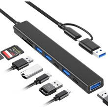 8 in 1 USB C Hub With SD Card Reader, USB 3.0/2.0 Ports, USB-C Adapter for Laptop, MacBook, iPad Pro(Black)