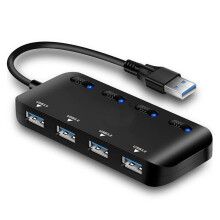 USB 3.0 Hub Splitter - USB Extender 4 Port USB Ultra Slim Data Hub with Individual Power Switch (Black)