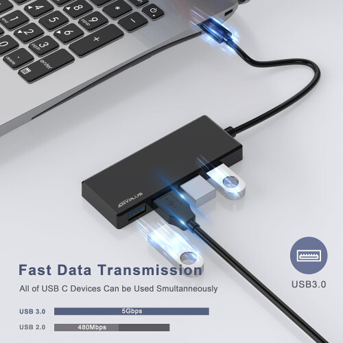 USB C Hub, 4 Ports USB 3.0 Hub Splitter with 5Gbps Data Transfer, USB C Splitter for Type C MacBook(Black) 1