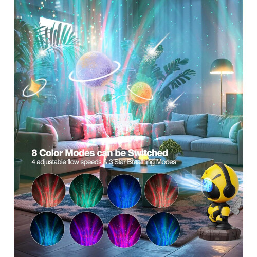 Bee Projection Night Light Bluetooth Connection with Timer and Remote Control, Nebula Ceiling Starry Sky Flow(Yellow) 2