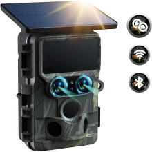 Trail Camera Solar Powered,Starlight Night Vision Dual Lens 60MP 4K 30FPS WiFi Game Hunting Cameras (Grey)