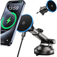 Car Mount Charger Dash/Windshield/Vent Wireless Car Charger with, Strong Magnetic Phone Holder(Black)