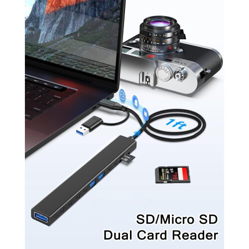 11 in 1 USB C Hub USB Hub 3.0 with SD Card Reader,  USB Extender with Memory SD/Micro SD Card Reader(Black) 2