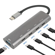 USB C Hub 5Gbps,Laptop Docking Station with 3 5Gbps USB-C Data, 1 5Gbps USB-A,and 1 PD 60W Comptible(Gray)