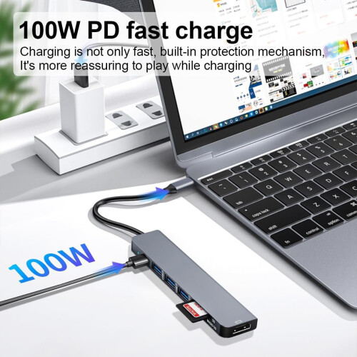 MacBook Adapter Multiport USB c hub multiport Adapter MacBook USB Adapter USB hub USB c 7 in 1 usbc (Gray) 2