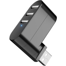 USB Port Splitter, USB 3 Port Compact Portable Rotatable HUB, USB Hub Dock 90/180 Degree Rotatable(Black)
